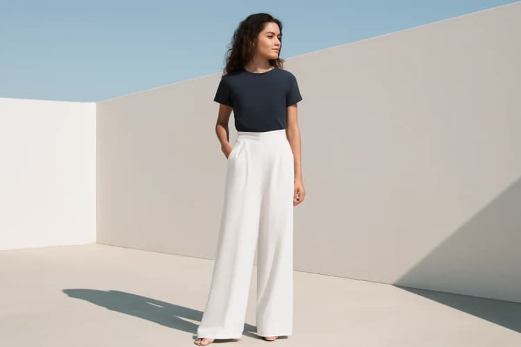 mulher usando calça pantalona em um look casual de verão