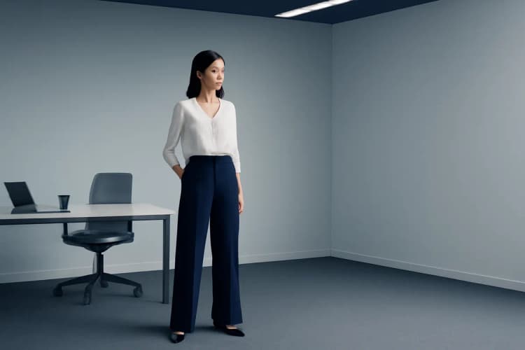 mulher usando calça wide leg em um look elegante para o trabalho
